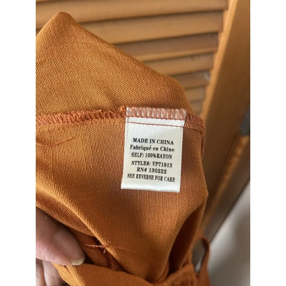 NWT Very J Wide Leg Palazzo Jumpsuit Women’s Sz Large Camel Orange Smocked - Picture 13 of 13
